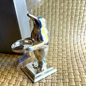 POTTERY BARN SILVER PENGUIN VOTIVE CANDLE  HOLDER NIB